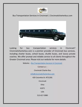 Bus Transportation Services in Cincinnati  Cincinnaticharterbus