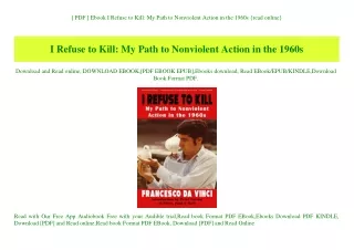 [ PDF ] Ebook I Refuse to Kill My Path to Nonviolent Action in the 1960s {read online}