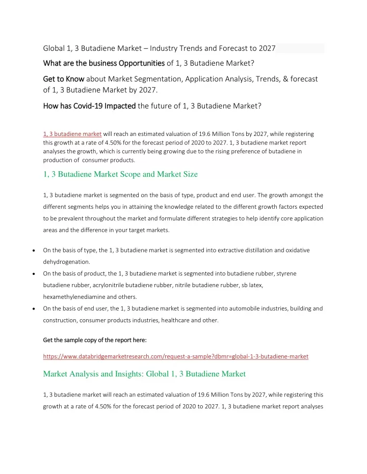 global 1 3 butadiene market industry trends