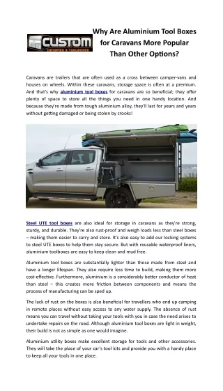 Why Are Aluminium Tool Boxes for Caravans More Popular Than Other Options