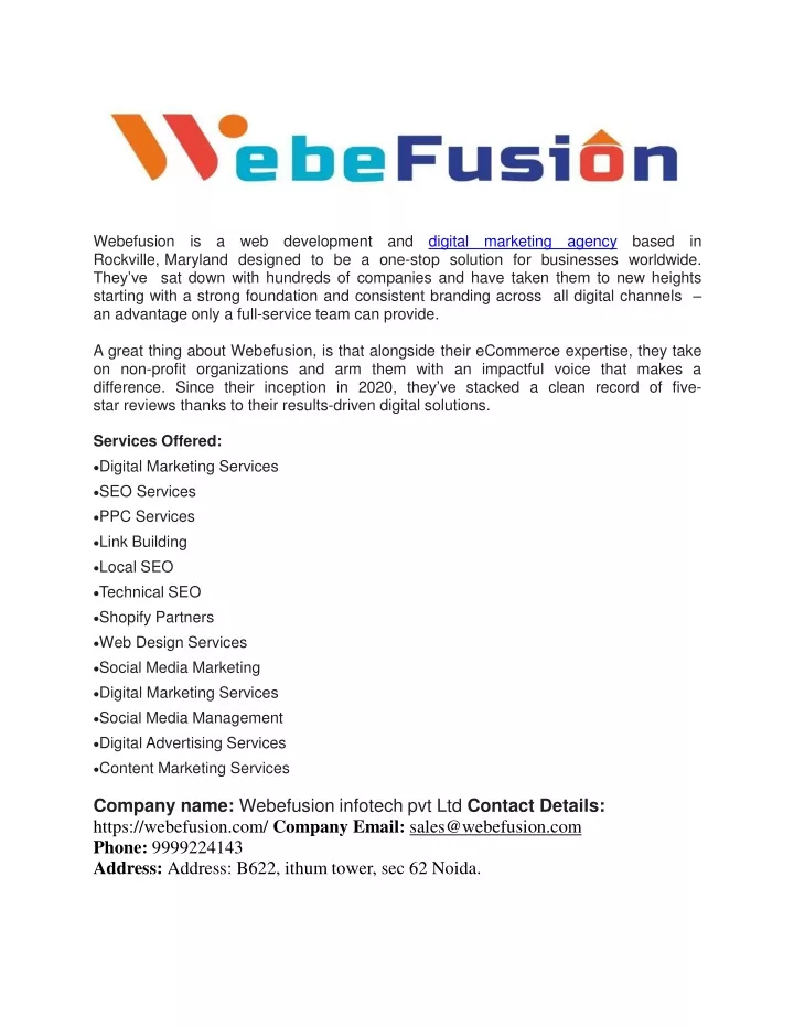 webefusion is a web development and digital