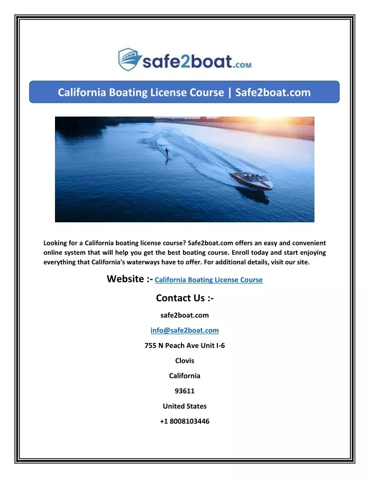 california boating license course safe2boat com