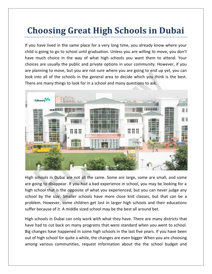 choosing great high schools in dubai