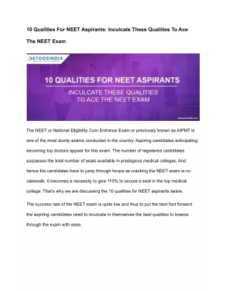 10 Qualities For NEET Aspirants: Inculcate These Qualities To Ace The NEET Exam!