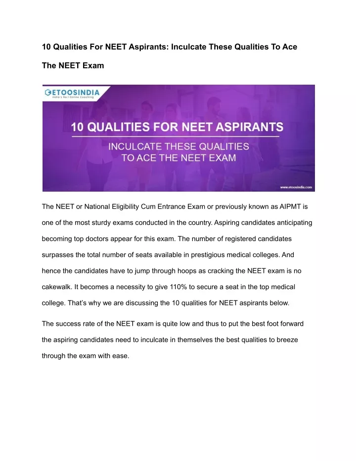 10 qualities for neet aspirants inculcate these