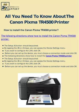 All You Need To Know About The Canon Pixma TR4500 Printer