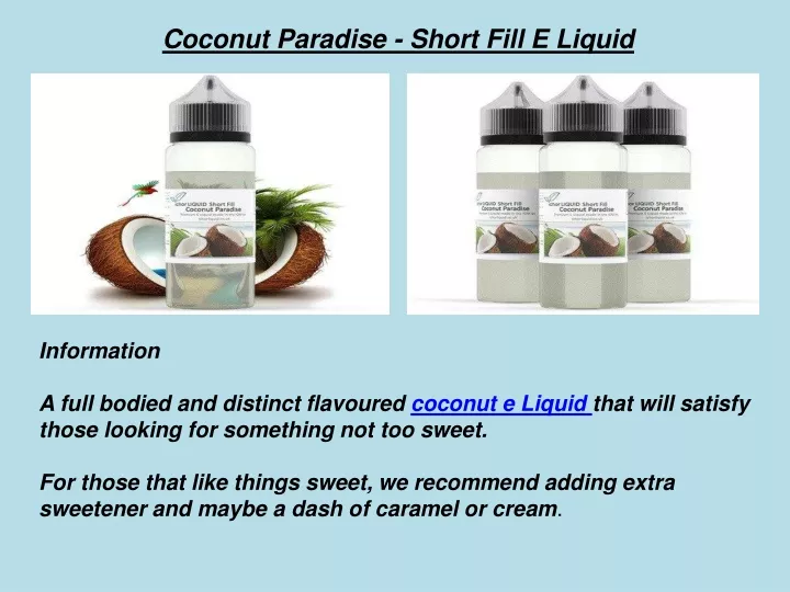 coconut paradise short fill e liquid