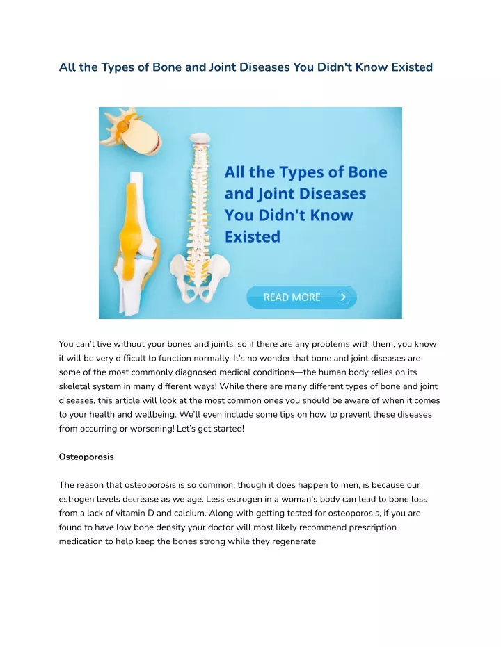 all the types of bone and joint diseases you didn