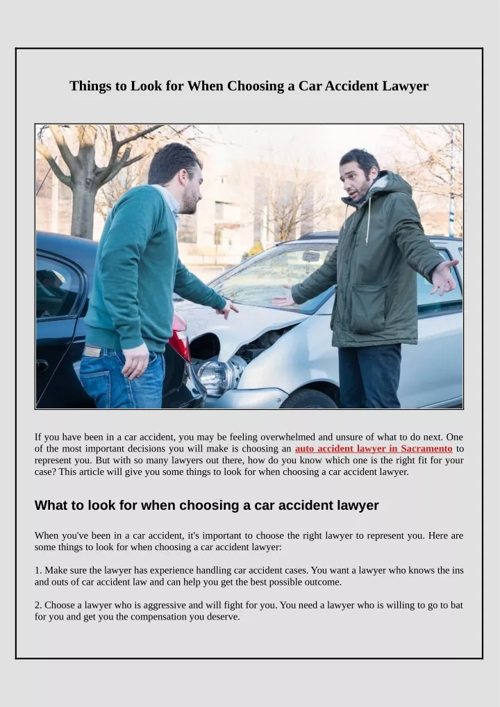 things to look for when choosing a car accident