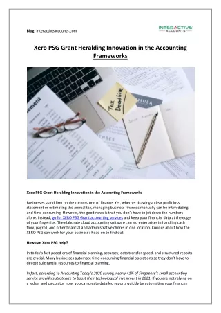 Xero PSG Grant Heralding Innovation in the Accounting Frameworks