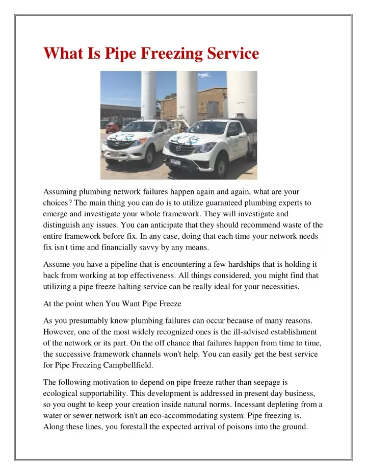 what is pipe freezing service