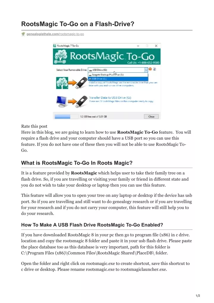 rootsmagic to go on a flash drive
