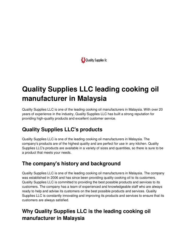 quality supplies llc leading cooking