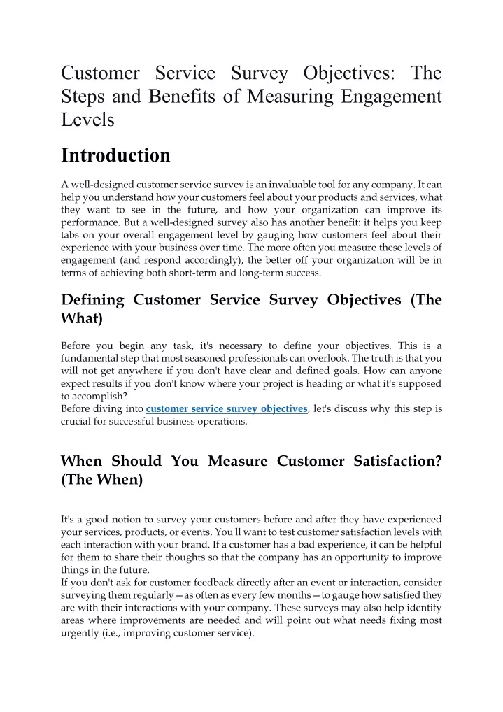 customer service survey objectives the steps