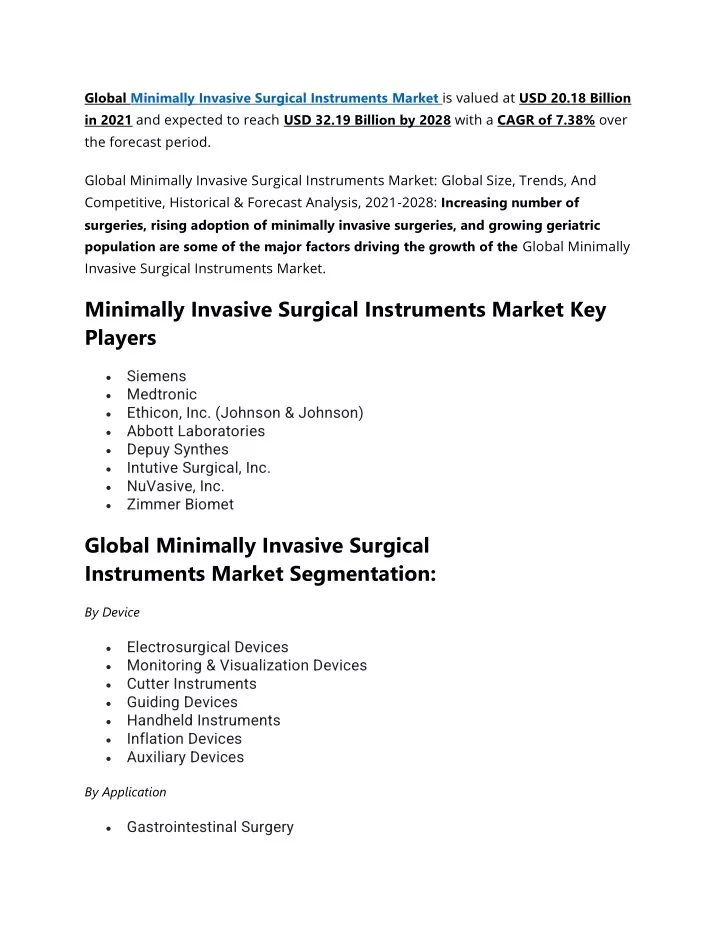 global minimally invasive surgical instruments