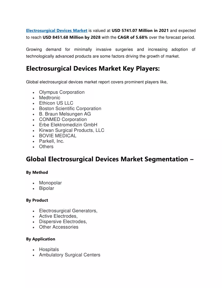 electrosurgical devices market is valued