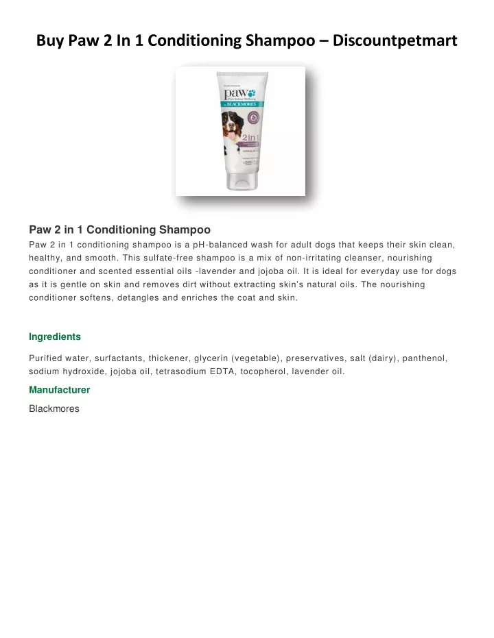 buy paw 2 in 1 conditioning shampoo