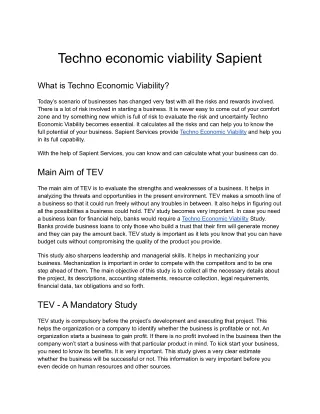 Techno economic viability Sapient Services