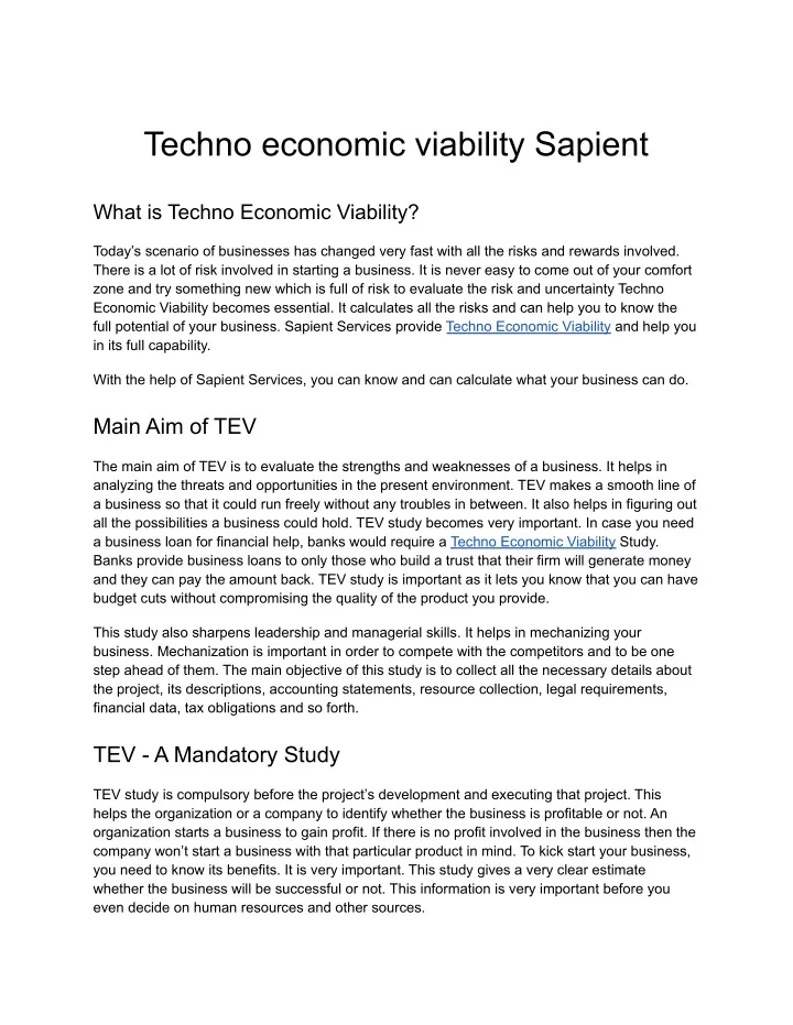 techno economic viability sapient