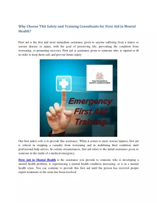 why choose tna safety and training consultants