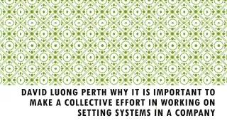 David Luong Perth Why It Is Important to Make a Collective Effort in Working on Setting Systems in A Company