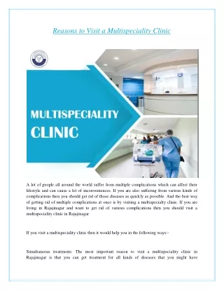 Reasons to Visit a Multispeciality Clinic