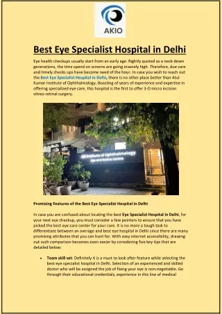 Best Eye Specialist Hospital in Delhi