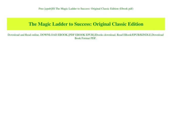 free epub the magic ladder to success original
