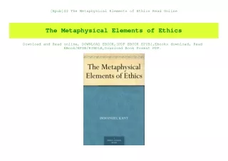 [Epub]$$ The Metaphysical Elements of Ethics Read Online