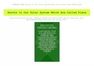 DOWNLOAD FREE Earths In Our Solar System Which Are Called Plane EBOOK #pdf