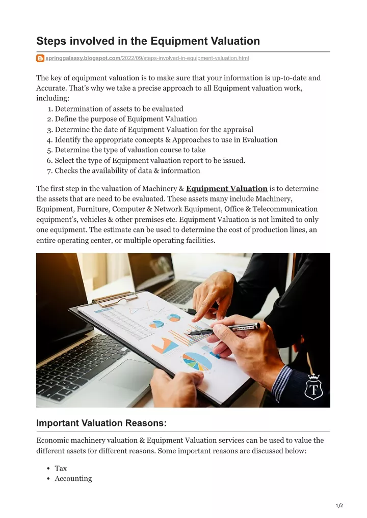 steps involved in the equipment valuation