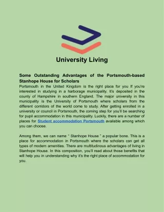 Some Outstanding Advantages of the Portsmouth-based Stanhope House for Scholars