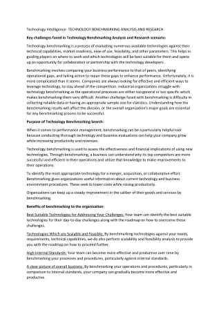 technology intelligence technology benchmarking