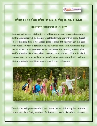 What do you write on a Virtual Field Trip Permission Slip