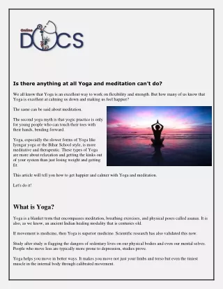Role of Yoga and medication in having good mental health