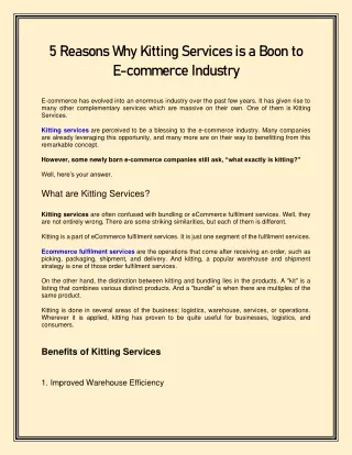 5 Reasons Why Kitting Services is a Boon to E-commerce Industry