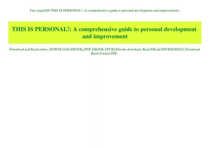 free epub this is personal a comprehensive guide