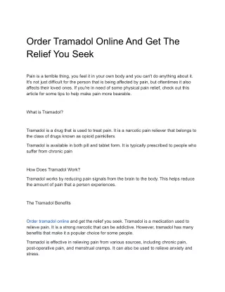 Order Tramadol Online And Get The Relief You Seek