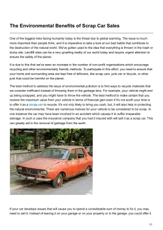 The Environmental Benefits of Scrap Car Sales