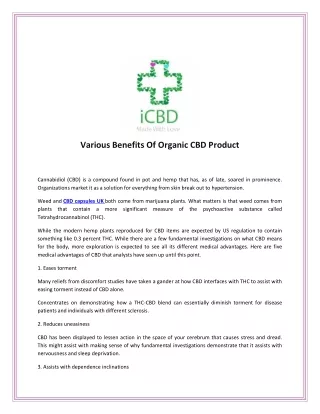 Various Benefits Of Organic CBD Product