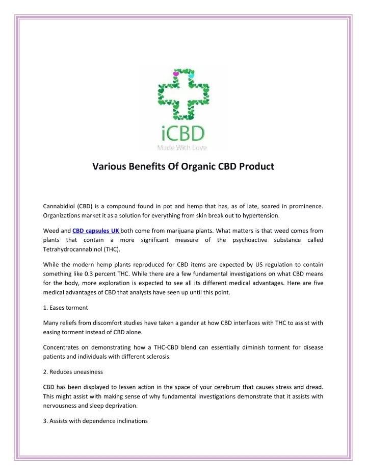 various benefits of organic cbd product