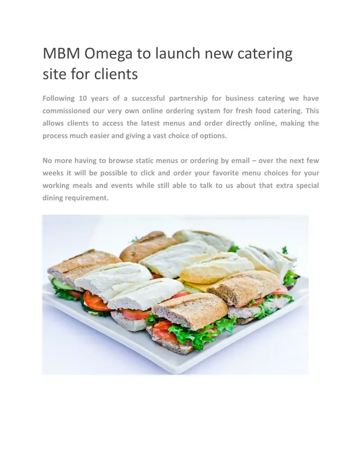 mbm omega to launch new catering site for clients