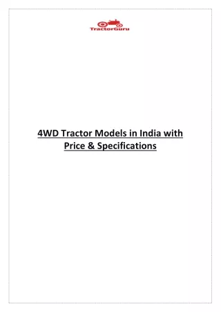 4WD Tractor Models in India with Price & Specifications