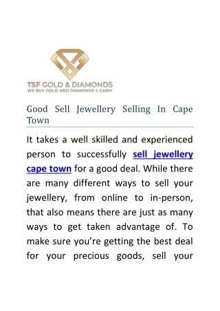 Good Sell Jewellery Selling In Cape Town