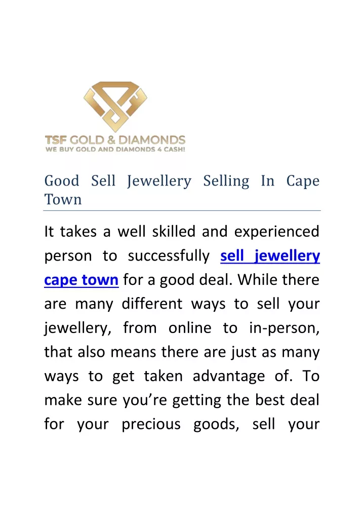 good sell jewellery selling in cape town