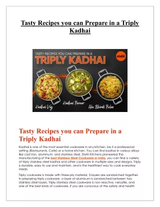 Tasty Recipes You Can Prepare in a Triply Kadhai