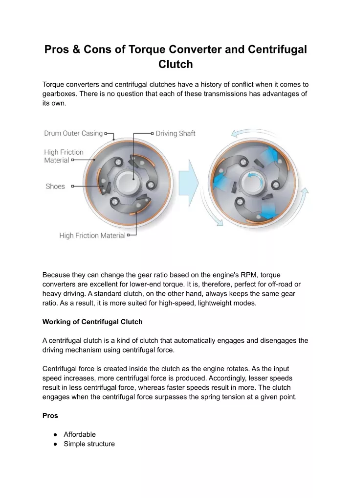 pros cons of torque converter and centrifugal