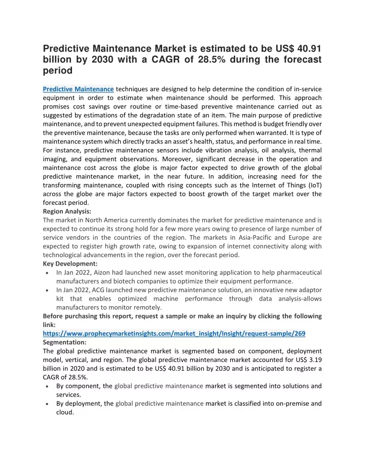 predictive maintenance market is estimated