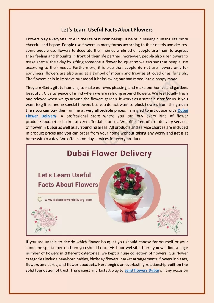 let s learn useful facts about flowers