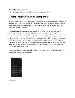 primary keywords solar panel secondary keywords